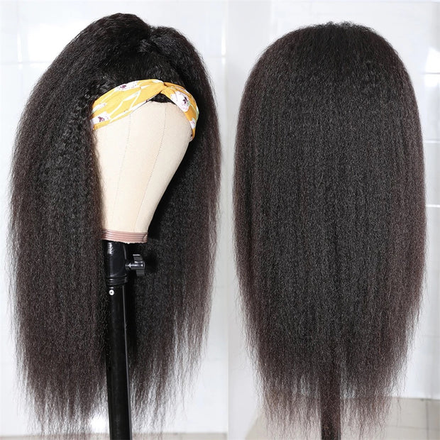 Yaki Straight Headband Wig Natural Color Mongolian Human Hair