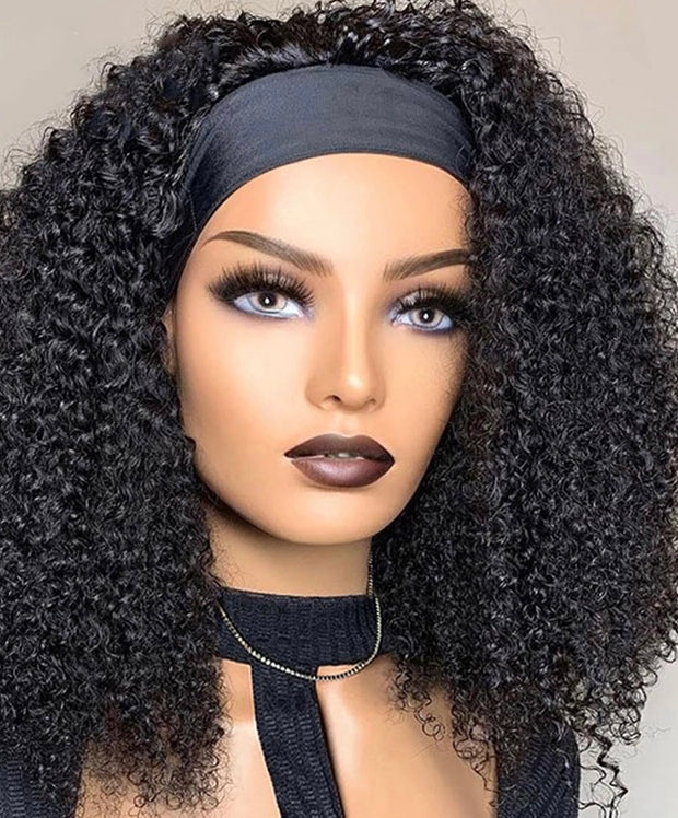 Kinky Curly  Headband Wig Natural Color   100% human hair