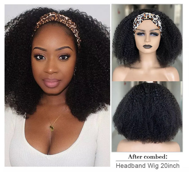 Kinky Curly  Headband Wig Natural Color   100% human hair